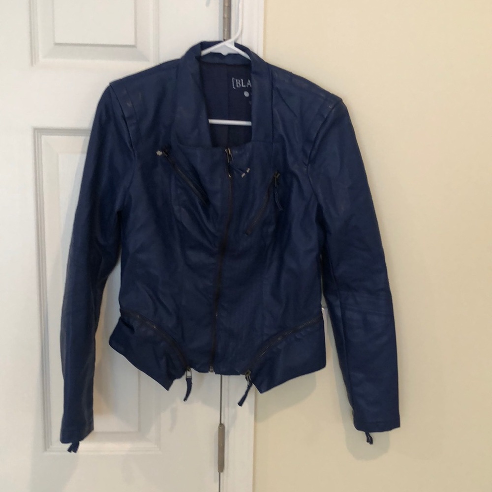 Blank NYC blue leather crop jacket